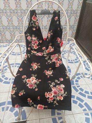 Vestido Flores - Negro/Rosa