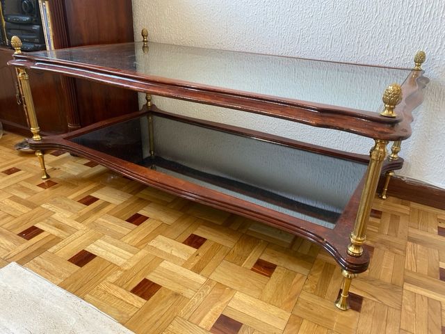 Mesa centro vintage - Madera y cristal