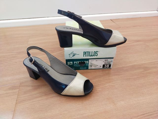 Sandalias Pitillos beige-azul, talla 38