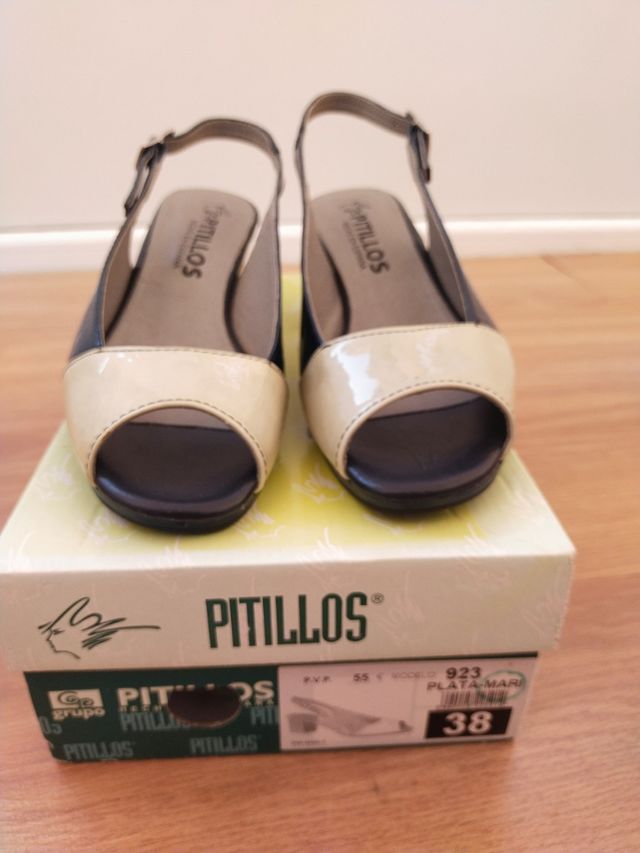 Sandalias Pitillos beige-azul, talla 38