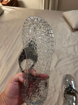 Sandalias Brillantes Plata-Negro