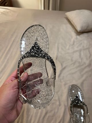 Sandalias Brillantes Plata-Negro