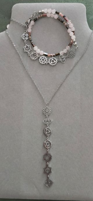 Collar y pulsera chakras plata