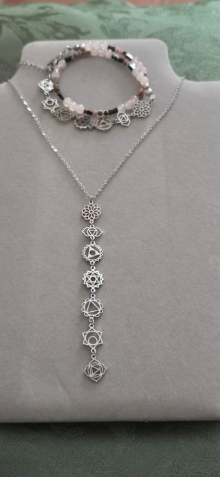 Collar y pulsera chakras plata
