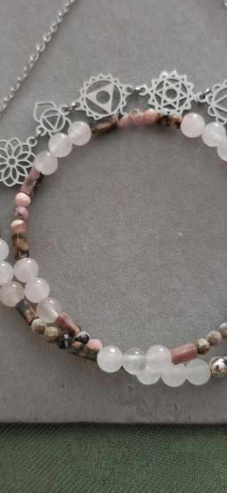 Collar y pulsera chakras plata