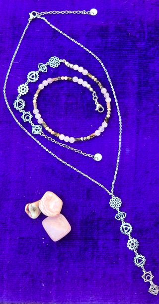 Collar y pulsera chakras plata