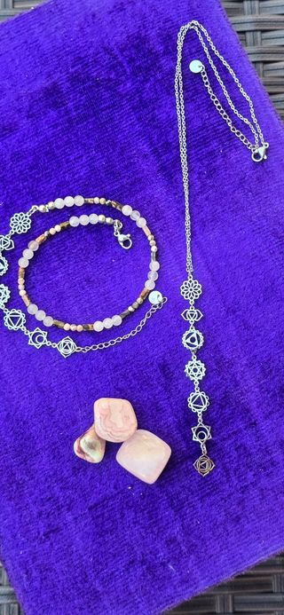 Collar y pulsera chakras plata