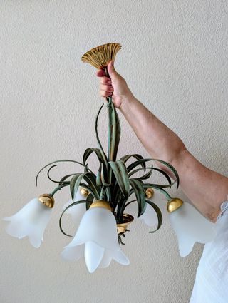 Lámpara techo vintage hojas - verde, con tulipas.