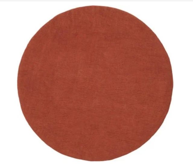 Alfombra de Lana roja redonda- 190cm, Hecha a Mano