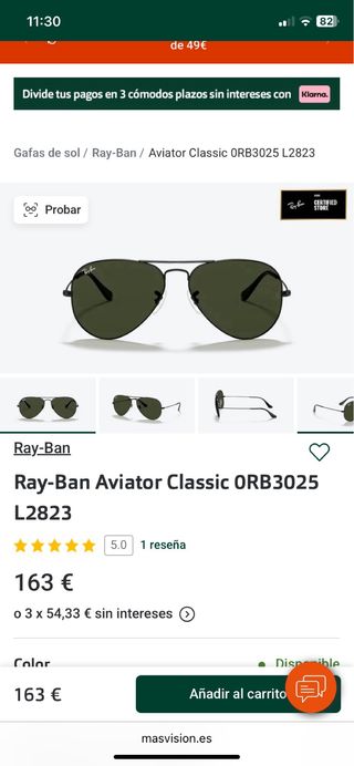 Ray-Ban Aviator: Gafas sol negras