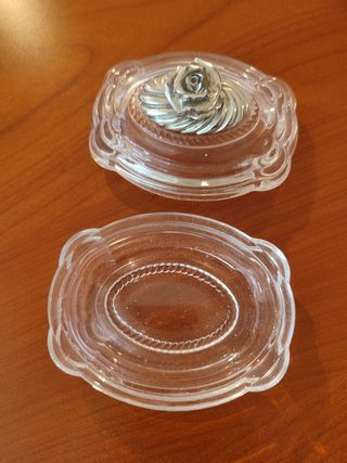 Portagioie in vetro e argento vintage