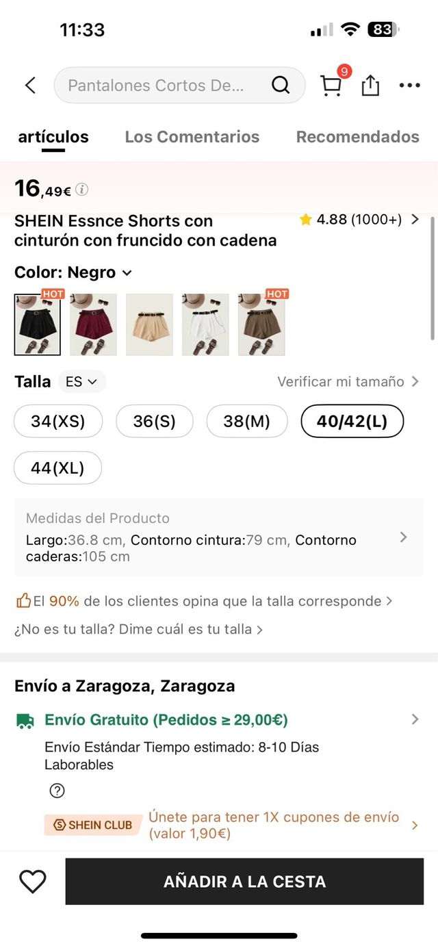 Shorts SHEIN negros, talla L