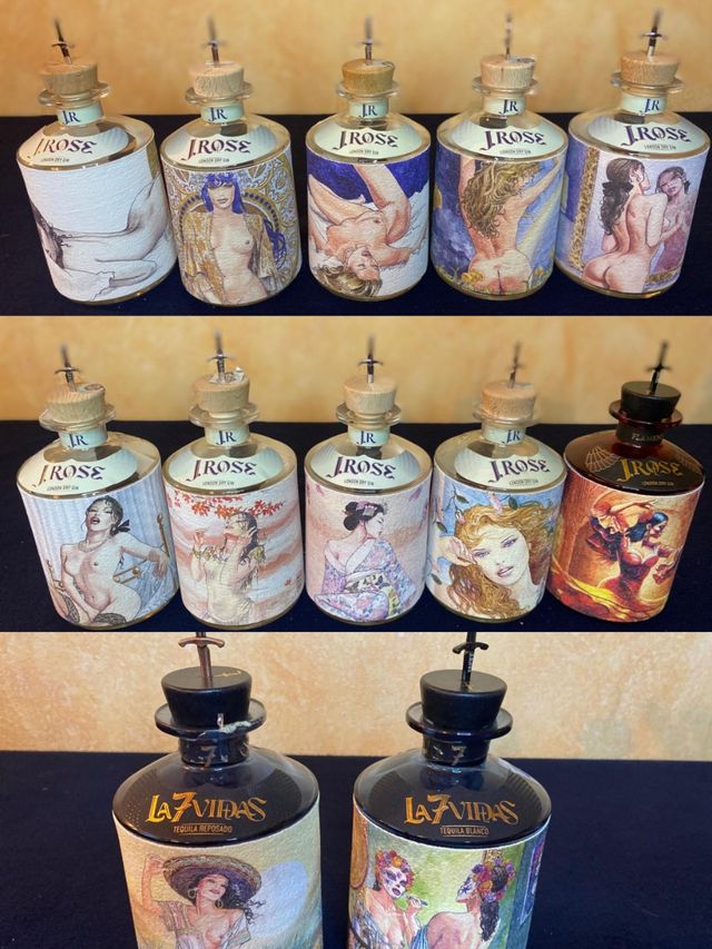 Serie completa di 12 Bottiglie Gin JRose Vuoti