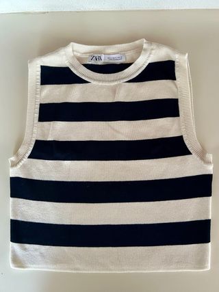 Top corto Zara rayas beige-negro