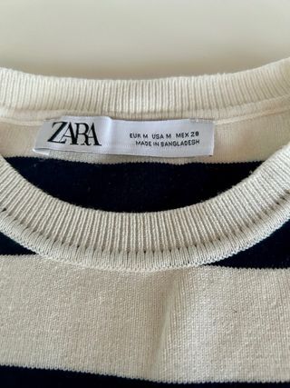 Top corto Zara rayas beige-negro