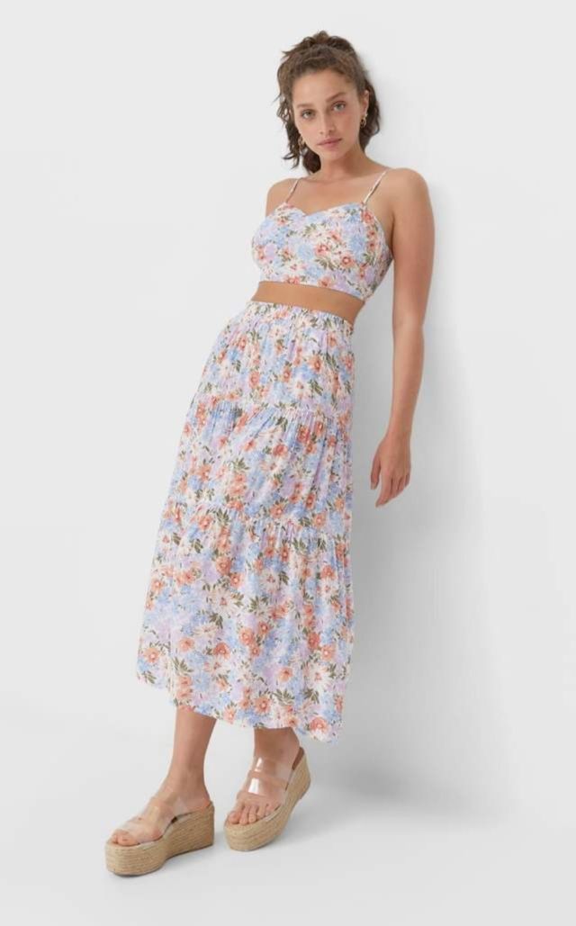 Conjunto Stradivarius - Top y falda multicolor