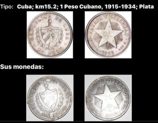 1 Peso Cubano 1915-1934 Plata