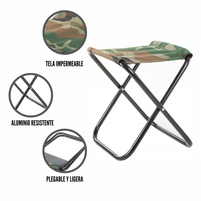 Silla Taburete Playa Pesca Plegable Camuflaje 