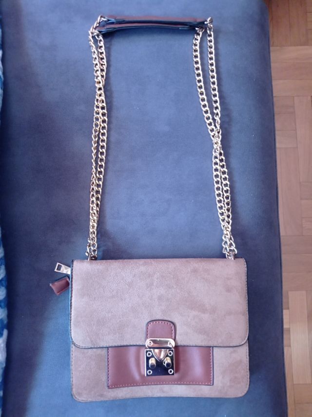 Bolso bandolera beige y marrón