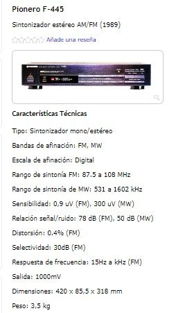 Sintonizador Pioneer F-445L - FM/AM