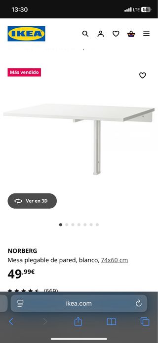 Mesa plegable Norberg IKEA 74x60cm. sin usar.