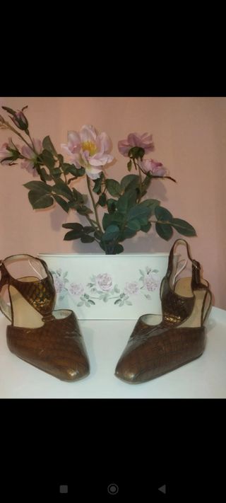 Sandalias tacón marrón-Dorado