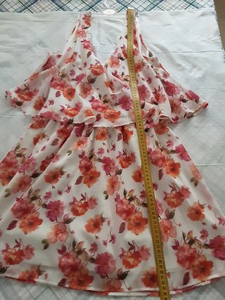 Vestido Lefties blanco con flores tirantes M nuevo