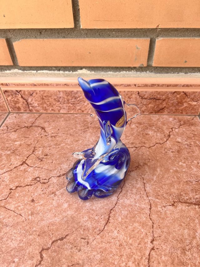 Figura Delfino Murano Blu e Bianco