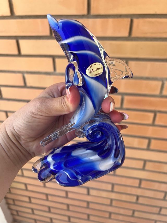 Figura Delfino Murano Blu e Bianco