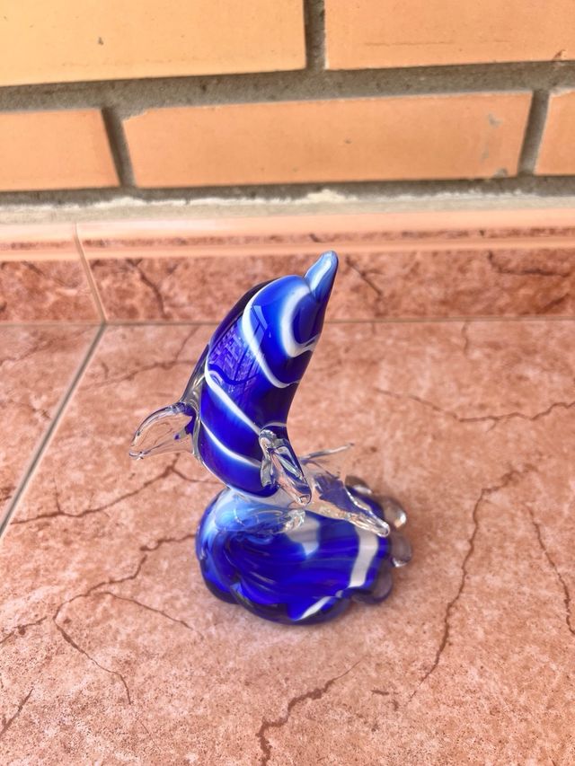 Figura Delfino Murano Blu e Bianco