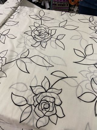 Tessuto Lino Fiori - Bianco/Nero