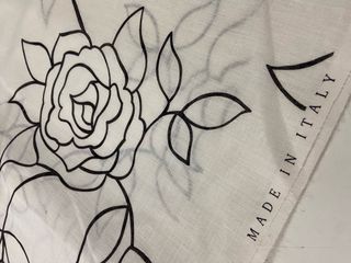 Tessuto Lino Fiori - Bianco/Nero