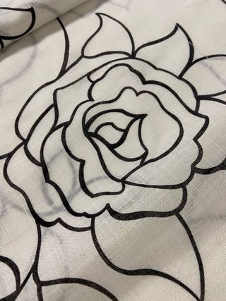 Tessuto Lino Fiori - Bianco/Nero
