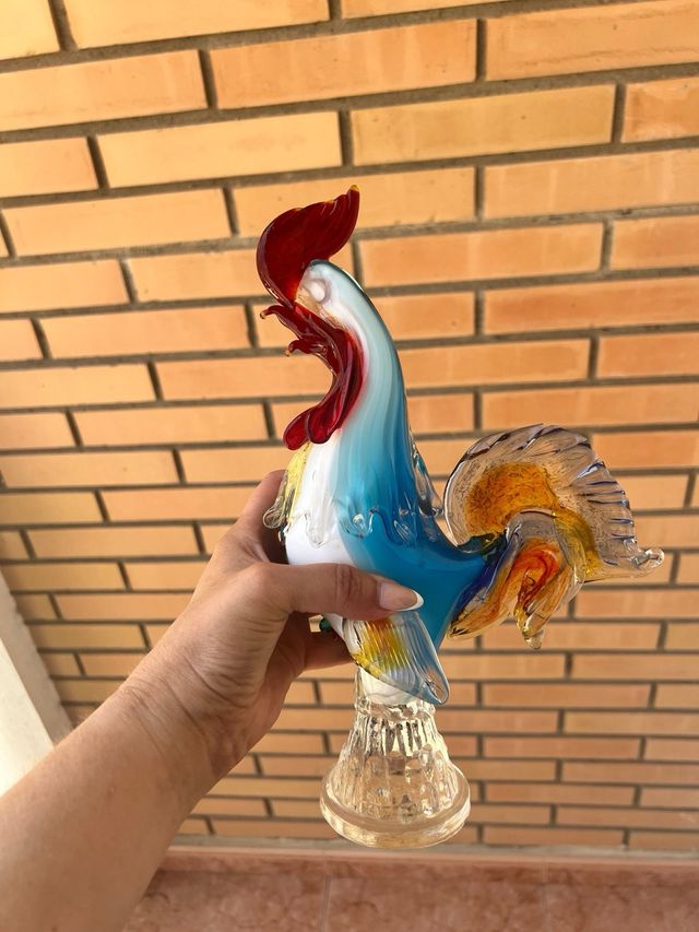 Gallina di Murano in vetro blu-rosso