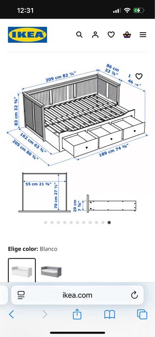 Cama divan Ikea blanca - 3 cajones