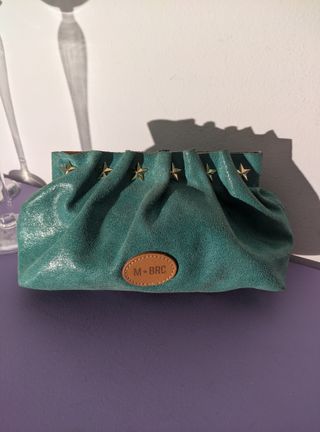 Braccialini clutch in camoscio verde acqua