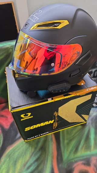 2 Cascos moto Soman con intercomunicador Bluetooth