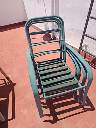 Mesa y 4 sillas terraza - metal y cristal