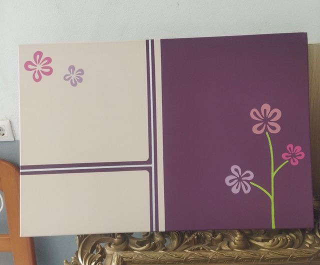 2 Cuadros Flores - Beige y Morado