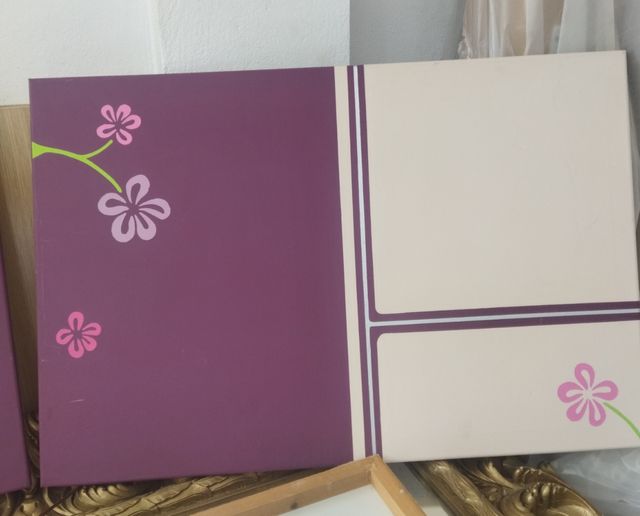 2 Cuadros Flores - Beige y Morado