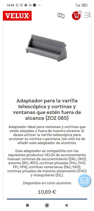 Adaptador Velux para cortinas