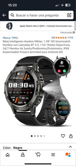 TIMU Smartwatch Militar - Negro
