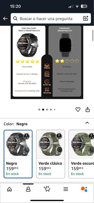 TIMU Smartwatch Militar - Negro
