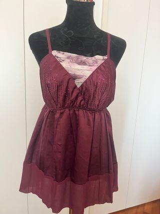 Top Benetton scollato rosso borgogna