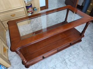 Mesa centro madera cristal