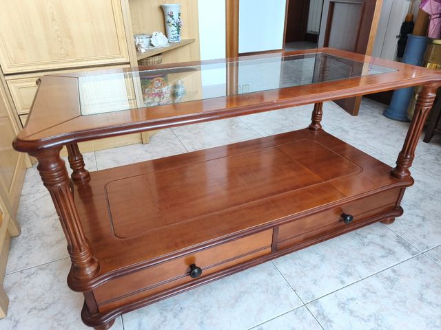 Mesa centro madera cristal