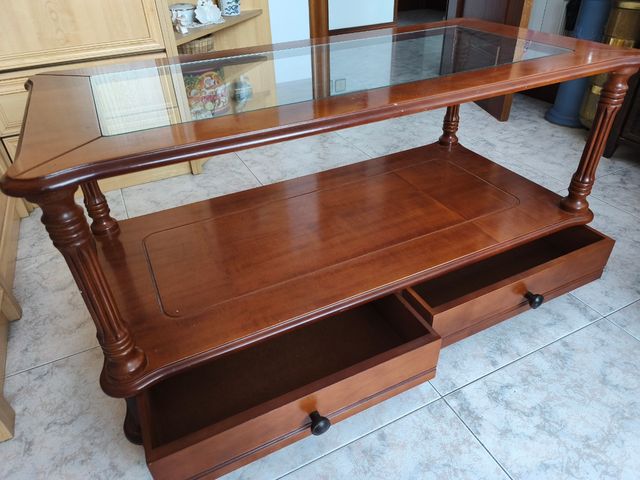 Mesa centro madera cristal