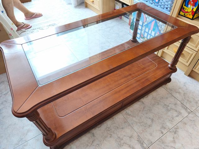 Mesa centro madera cristal