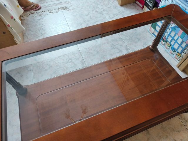 Mesa centro madera cristal