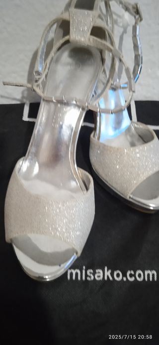 Zapatos tacón plata brillantes